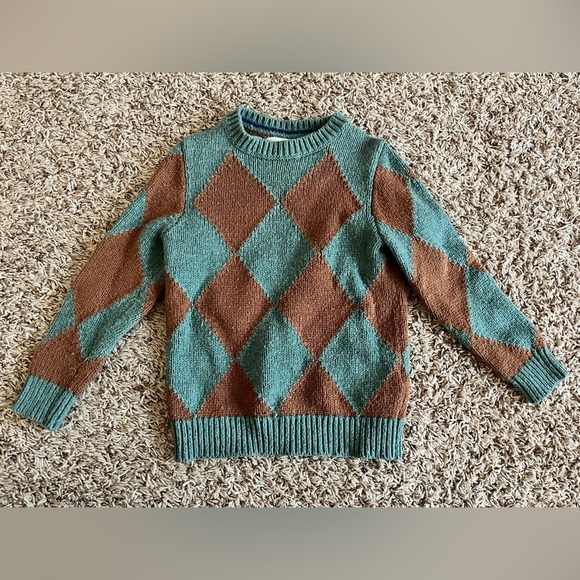 Mini Boden Argyle knit Sweater in teal and brown - Picture 2 of 9
